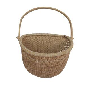 Handmade Woven Natural Bamboo Hanging Basket Sturdy Handle Storage Planter